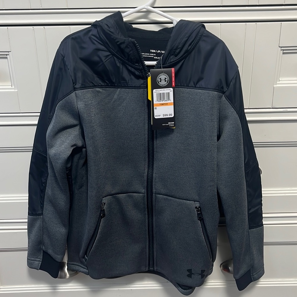 Boys under armor cold gear hooded water repellent youth medium full zip jacket